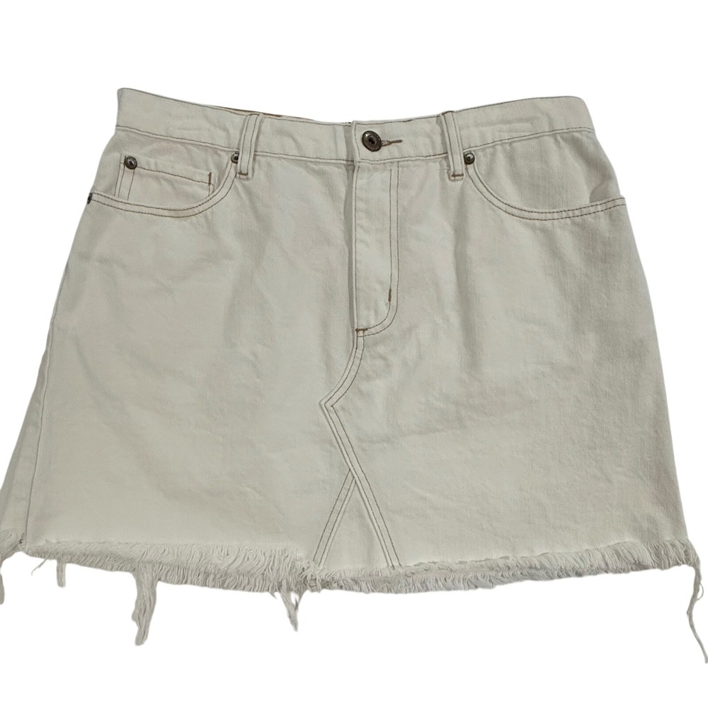 Pistola Denim Mini Skirt Raw Hem White Wash Cotton Blend Size 30 (213)